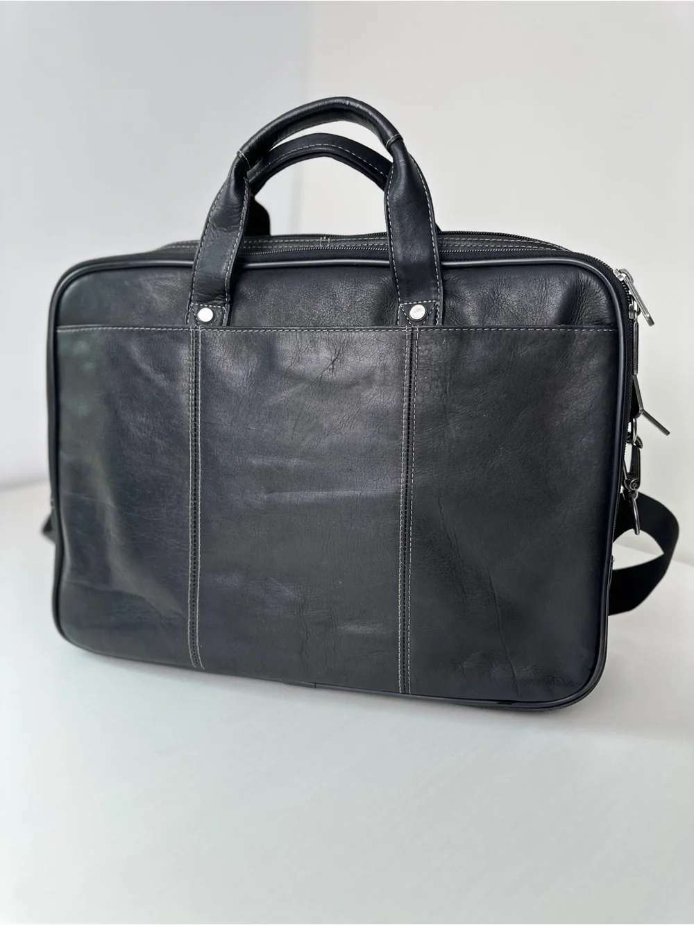 Kenneth Cole Classic Genuine Leather Briefcase Laptop Messenger Bag Black